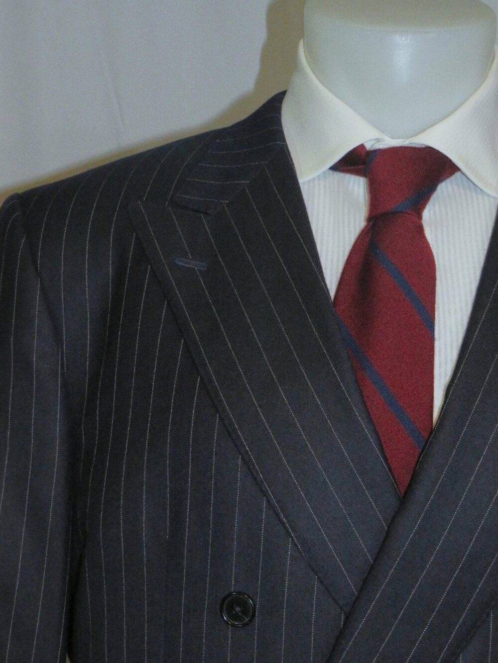 Hield Brothers x Chester Barrie Vintage Navy Striped Double Breasted Suit 44S